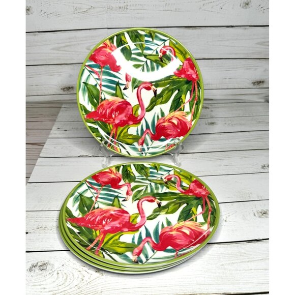 Other - Pink Flamingo Melamine Lunch Salad Plates 8 3/4" Set Of 4 Beach Tropical Cottage